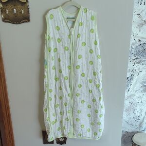 Sleeveless White and Kiwi Patterned Dress